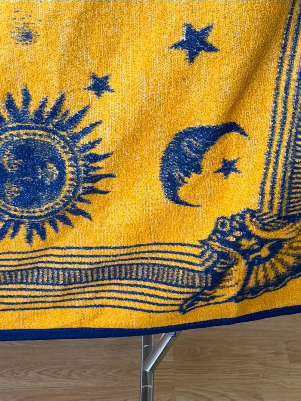 Celestial Zodiac Sun Moon Stars Woven Throw Blanket Mustard Yellow Blue